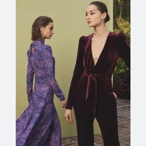 Monique Lhuillier Collection Merlot Soft Velvet Tapered Jumpsuit